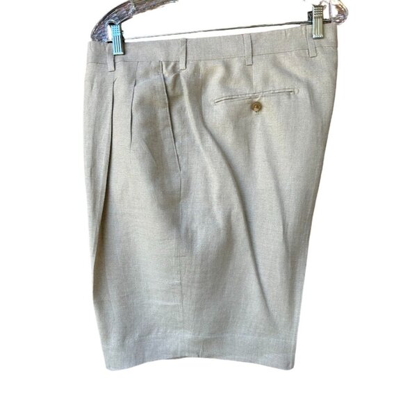 Paul Fredrick Mens Linen Shorts 38 Beige Pleated Front Button Closure Inseam 9.5 - Picture 1 of 7